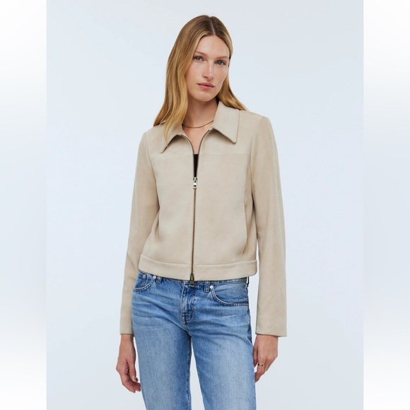 Madewell Shrunken Zip-Front Jacket in Light Sand Suede NEW size 0 $498 NO877 - Picture 1 of 17